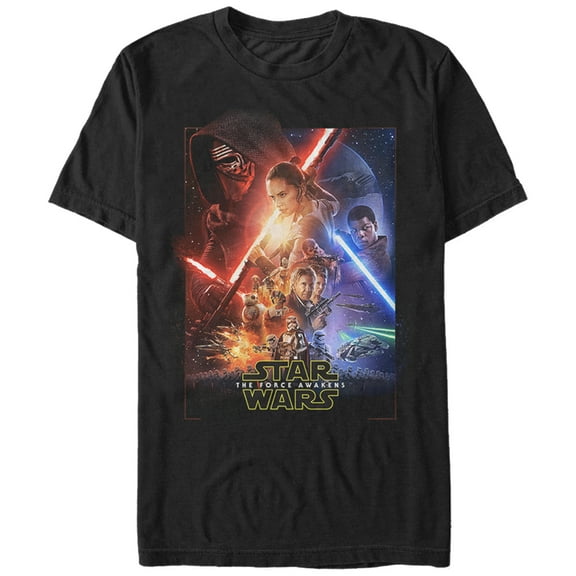 Men's Star Wars The Force Awakens Movie Poster Graphic Tee Black 2X Large