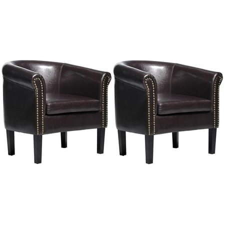 Homcom Nailhead Faux Leather Tub Barrel Club Arm Chair Brown 2 Homcom Nailhead Faux Leather Tub Barrel Club Arm Chair Brown 2 Pack