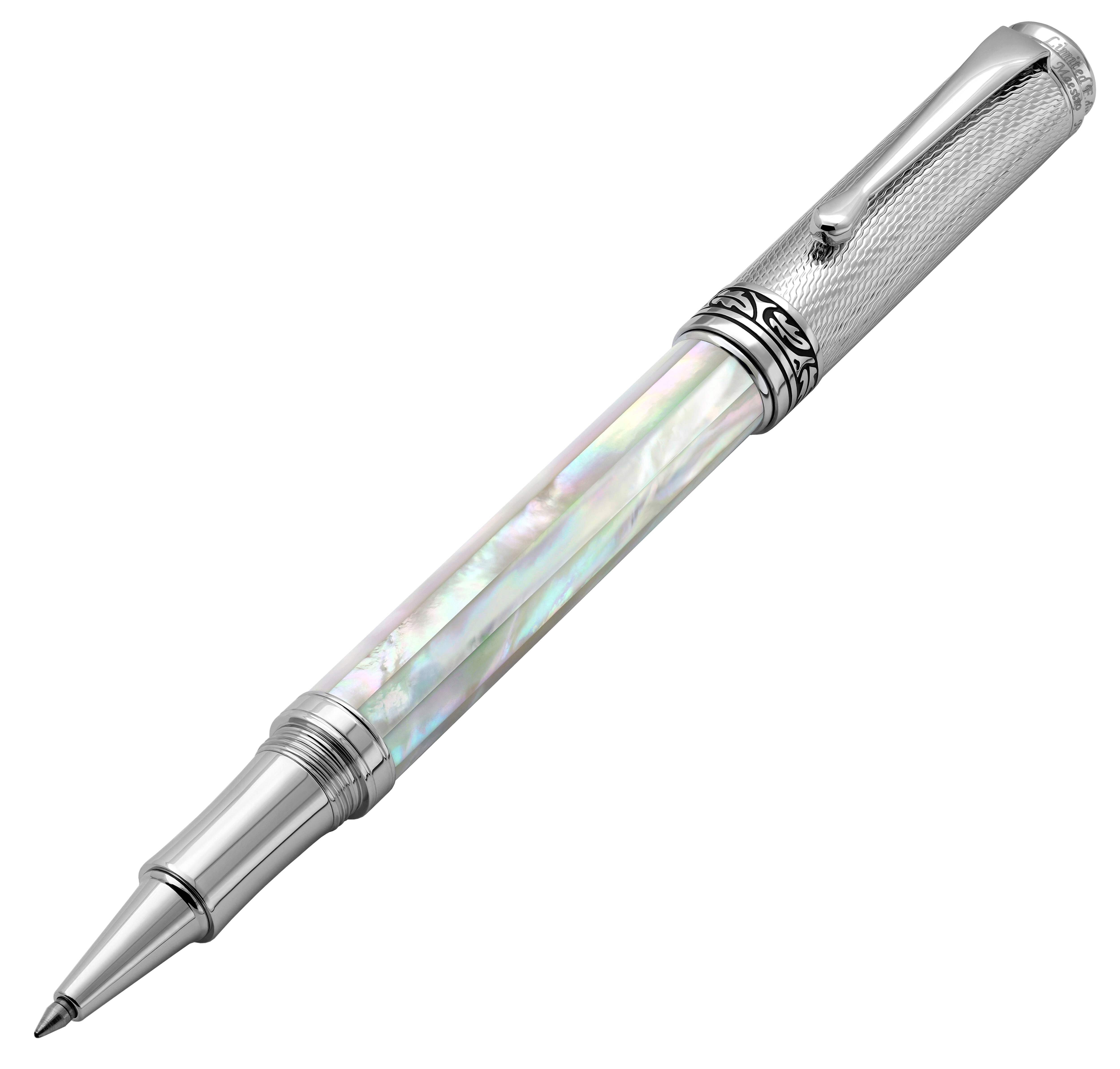 Xezo Xezo Maestro® Oceanic White Mother of Pearl Rollerball Pen - Chrome Cap