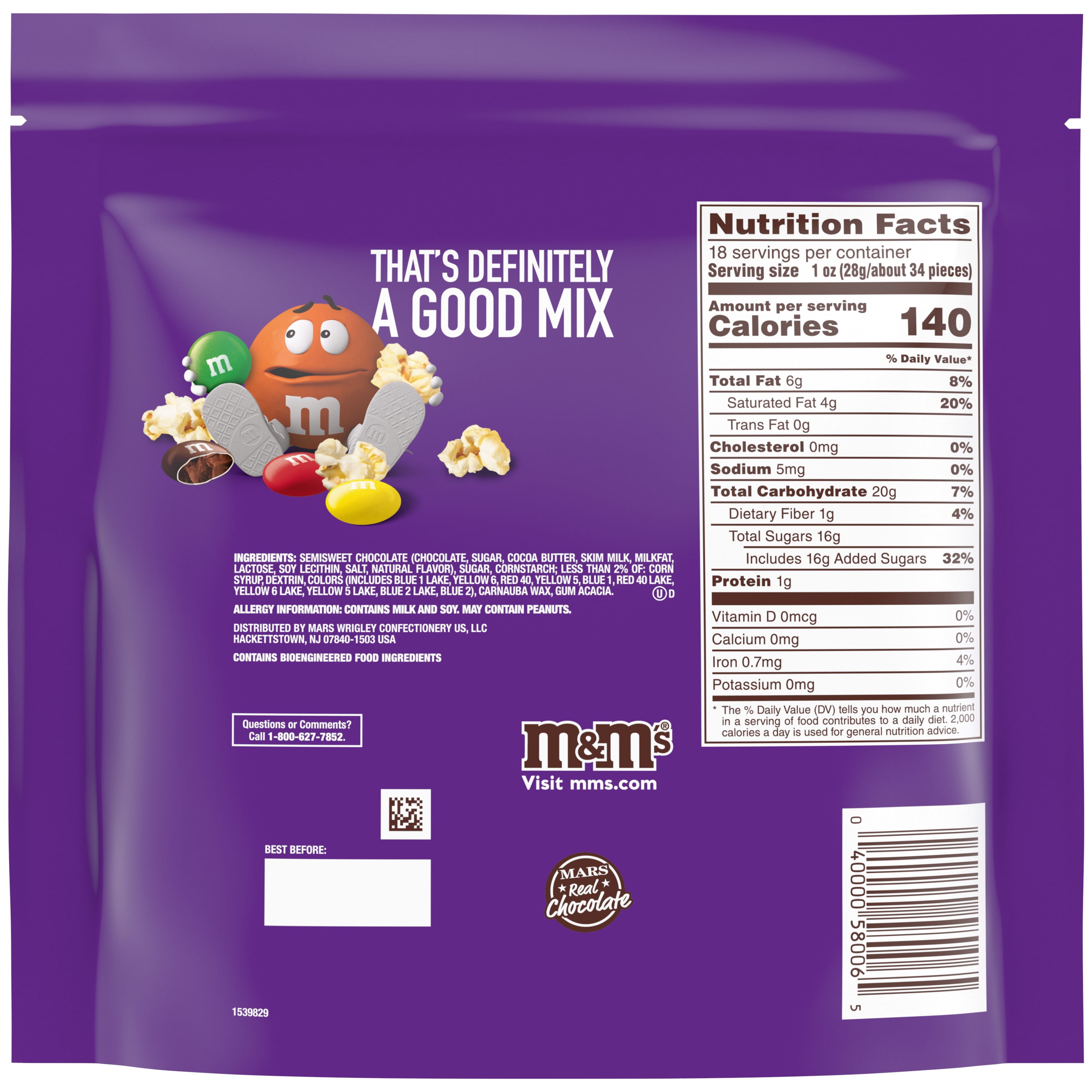 M&M's Dark Chocolate Candy, Family Size - 18 oz Bulk Bag-Pack of 2