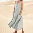 thumbnail image 4 of Ovzne Robes pour Femmes 2025 Robe Femmes Mode Été Décontractée Couleur Unie Sans Manches Col Rond Robe à Poches Jupe Robe de Printemps Liquidation, 4 of 6