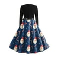 thumbnail image 5 of Christmas Dresses for Women Women's Fashion Temperament Autun And Winter Button Lapel Pocket Long Sleeve Retro Print Dress with Snowflake Christmas Print for Holiday Party,Blue,L, 5 of 5
