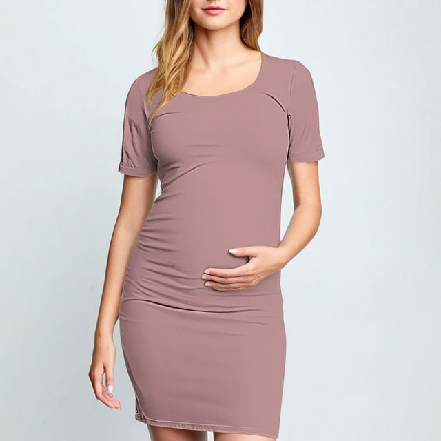 Ovzne Robes d'Été pour Femmes Robe d'Été Femme à la Mode Imprimée Plissée Jupe de Maternité Manches Courtes Col Rond Mi-Mollet Robe d'Été Manches Courtes Imprimée Liquidation