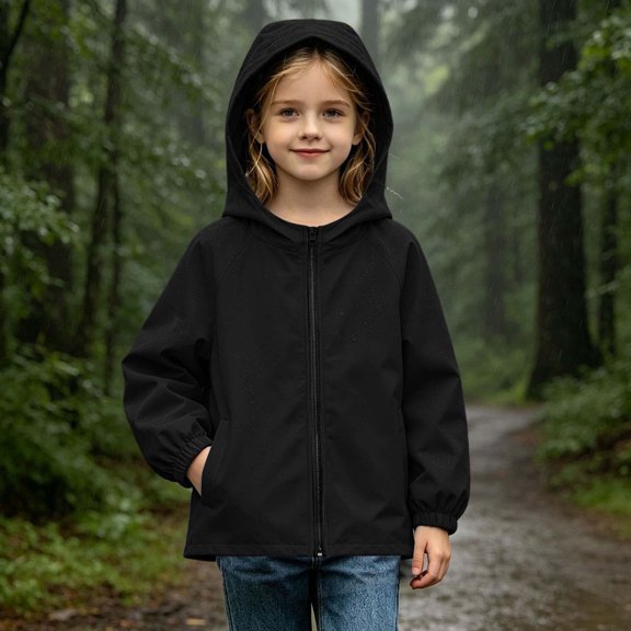 Samdudou Girls Rain Jackets Waterproof Hooded Windbreaker Lightweight Outerwear Kids Zip Up Long Sleeve Coats Outdoor Recreation Jacket with Pockets Size 5-16 Years
