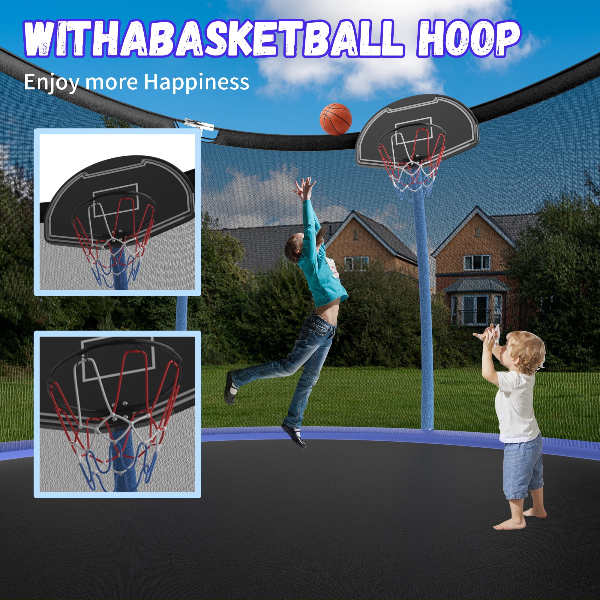 Shengchao Trade 650LBS 10FT Trampoline for Adults and Kids,Trampoline with Enclosure,Recreational Trampoline with Ladder, Heavy Duty Trampoline Capacity for 2-4 Kids