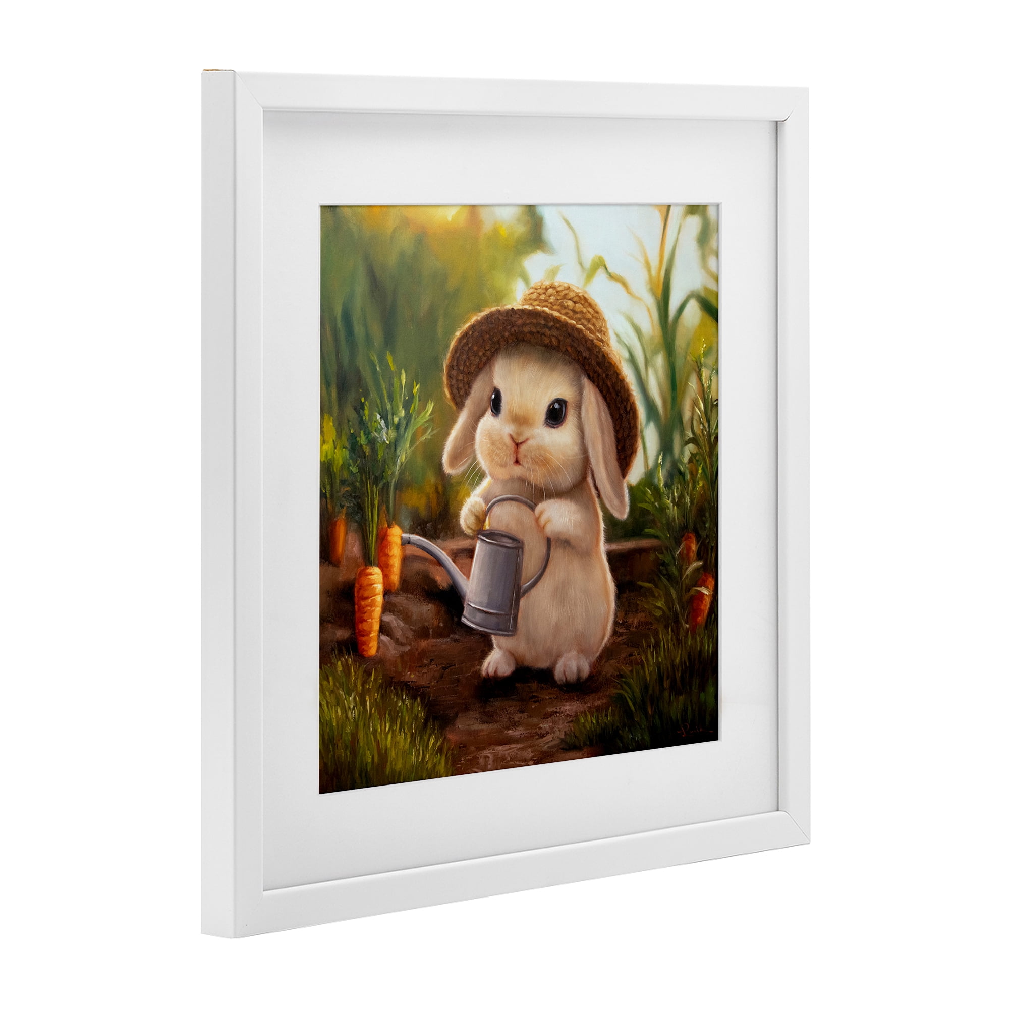 Stupell Industries Bunny with Carrot Garden White Framed Print Under Glass, design by Lucia Heffernan