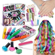 Teens Party Makeup Kit for Girls，FunKidz Temporary Hair Color Nail Kit for Kids Includes Glitter Nail Stickers Peelable Nail Polish Hair Coloring Supplies Combo Pack