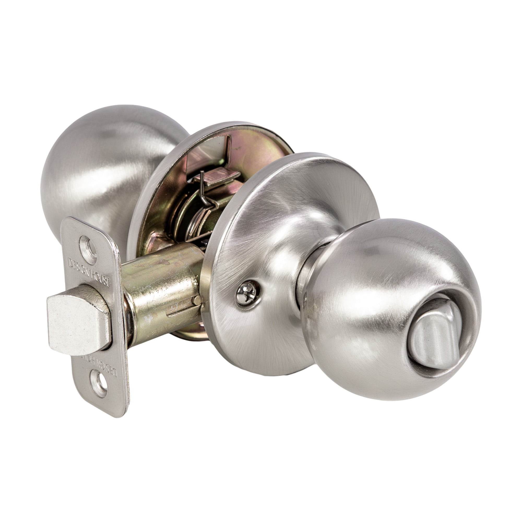Satin Nickel Ball Privacy Door Knob, Bed and Bath Turn-Button Lock with Emergency Release, Adjustable Backset