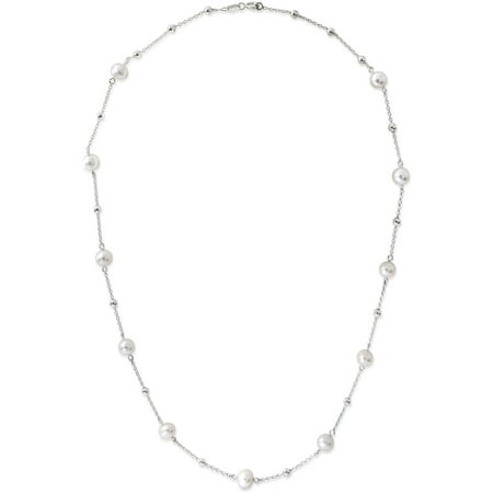 Freshwater Cultured Pearl Sterling Silver Station Necklace