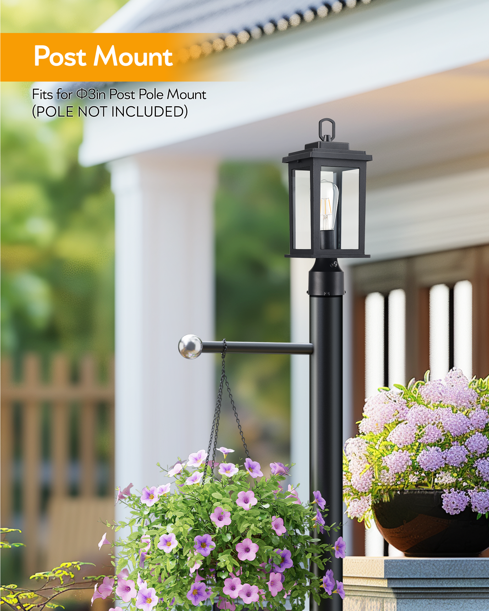 VIANIS Outdoor Post Lights, Black Post Lights Outdoor Dusk to Dawn, Pole Lights Outdoor with Tempered Glass, Outside Post Lights for Driveway, Entryway, Anti-Rust, Aluminum (Hardwired,Non-Solar)