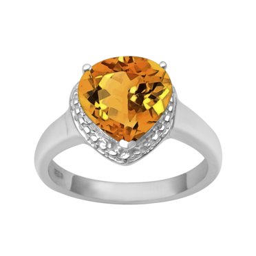 925 Sterling Silver 7MM Forme de Coeur Citrine Solitaire Femmes Amour Anneau