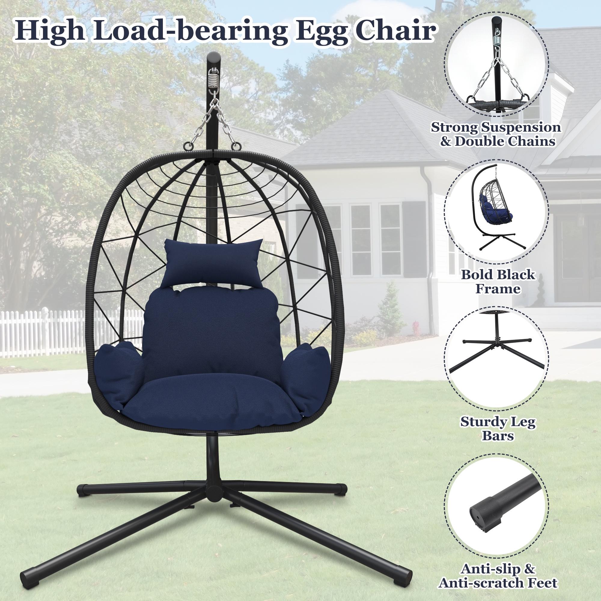 Egg Chair with Stand, Patio Wicker Hanging Chair, Egg Chair Hammock Chair with UV Resistant Cushion and Pillow for Indoor Outdoor, Patio Backyard Balcony Lounge Rattan Swing Chair, JA2832 - image 2 of 9