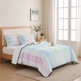 thumbnail image 5 of Twin Quilt Set 68''x86'', Blue Pink Plaid Lightweight Summer Bedspread Coverlet Set with 2 Pillow Shams, Pastel Green White Buffalo Patchwork Breathable All Season Quilt Bedding for Dorm/Bedroom, 5 of 9