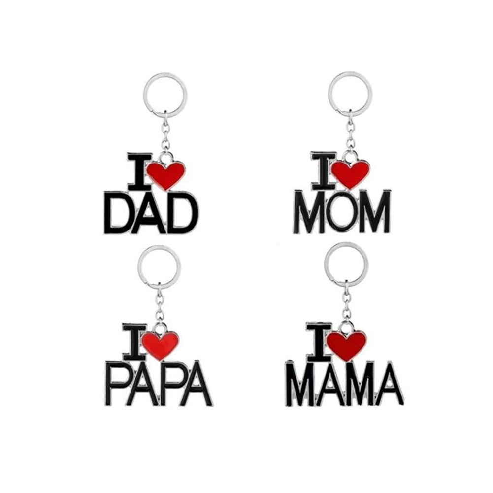 1X Stainless Steel Keyring I Love You Mom/Dad Pendant Keychain Handbag Accessory 