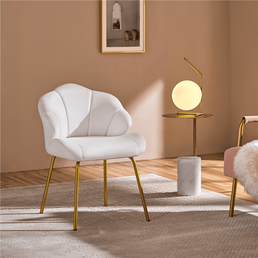 Renwick Modern Velvet Accent Chair with Golden Metal Legs for Living Room, White