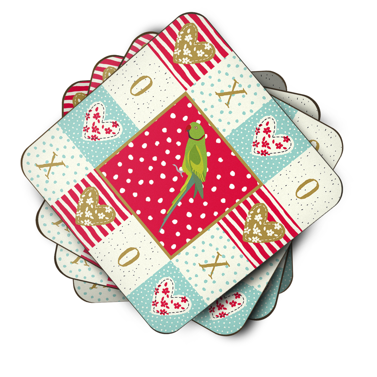Ring-Necked Parakeet Love Foam Coaster Set of 4