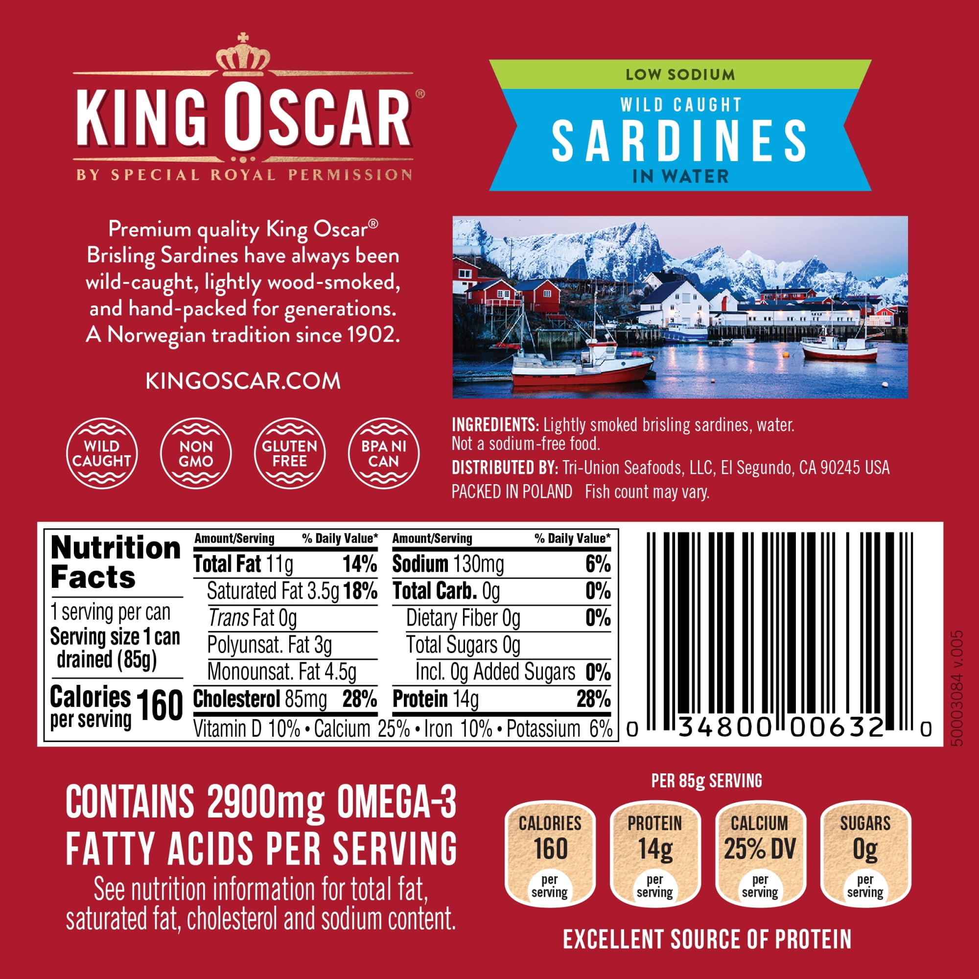 King Oscar Wild Caught Brisling Sardines in Water, Low Sodium 3.75 oz