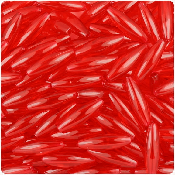 BeadTin Ruby Transparent 19mm Spaghetti Plastic Beads (150pcs)