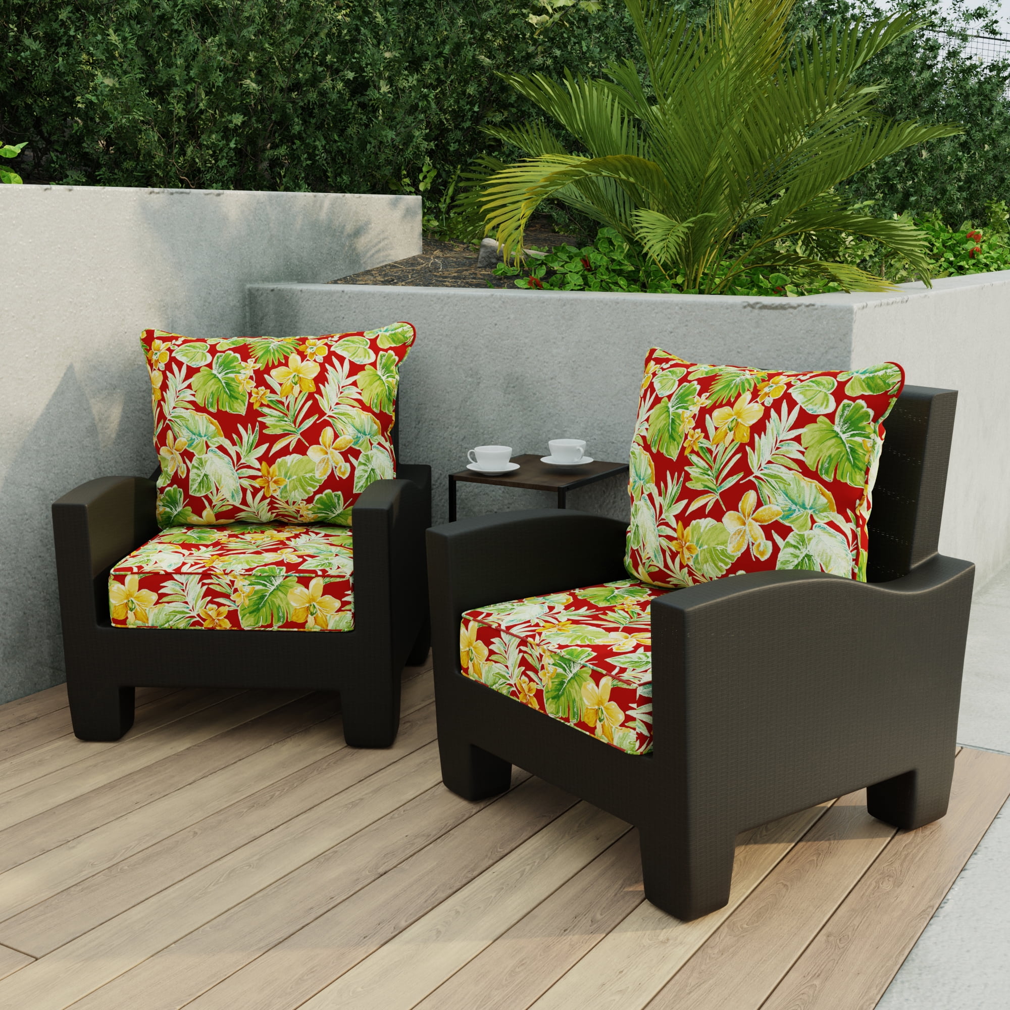 Jordan Manufacturing 46.5" x 24" Beachcrest Poppy Red Floral Rectangular Outdoor Deep Seat Chair Cushion Set with Welt