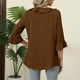 thumbnail image 5 of Top marrón,Blusa informal de manga 3/4 para mujer, estilo vendaje, mezcla de algodón y lino, cuello redondo, corte holgado, ideal para primavera y verano, sopatenor, 5 of 8