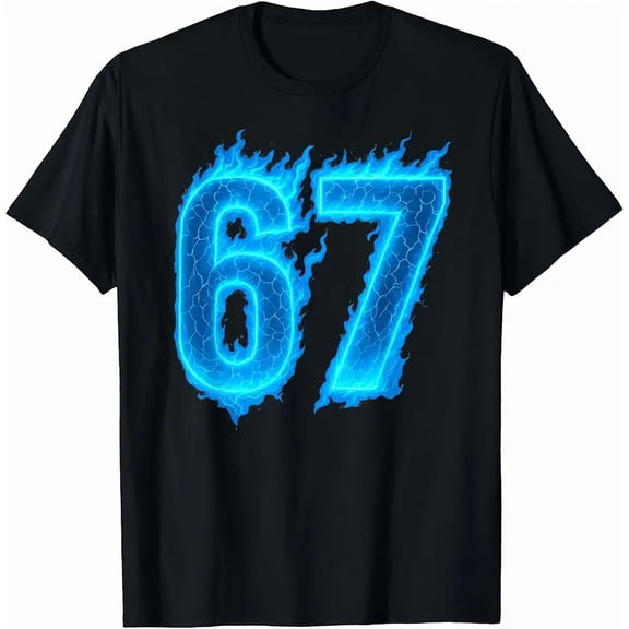 67 Six Seven Blue Flame Colorful Cool Funny 6 7 Meme T-Shirt