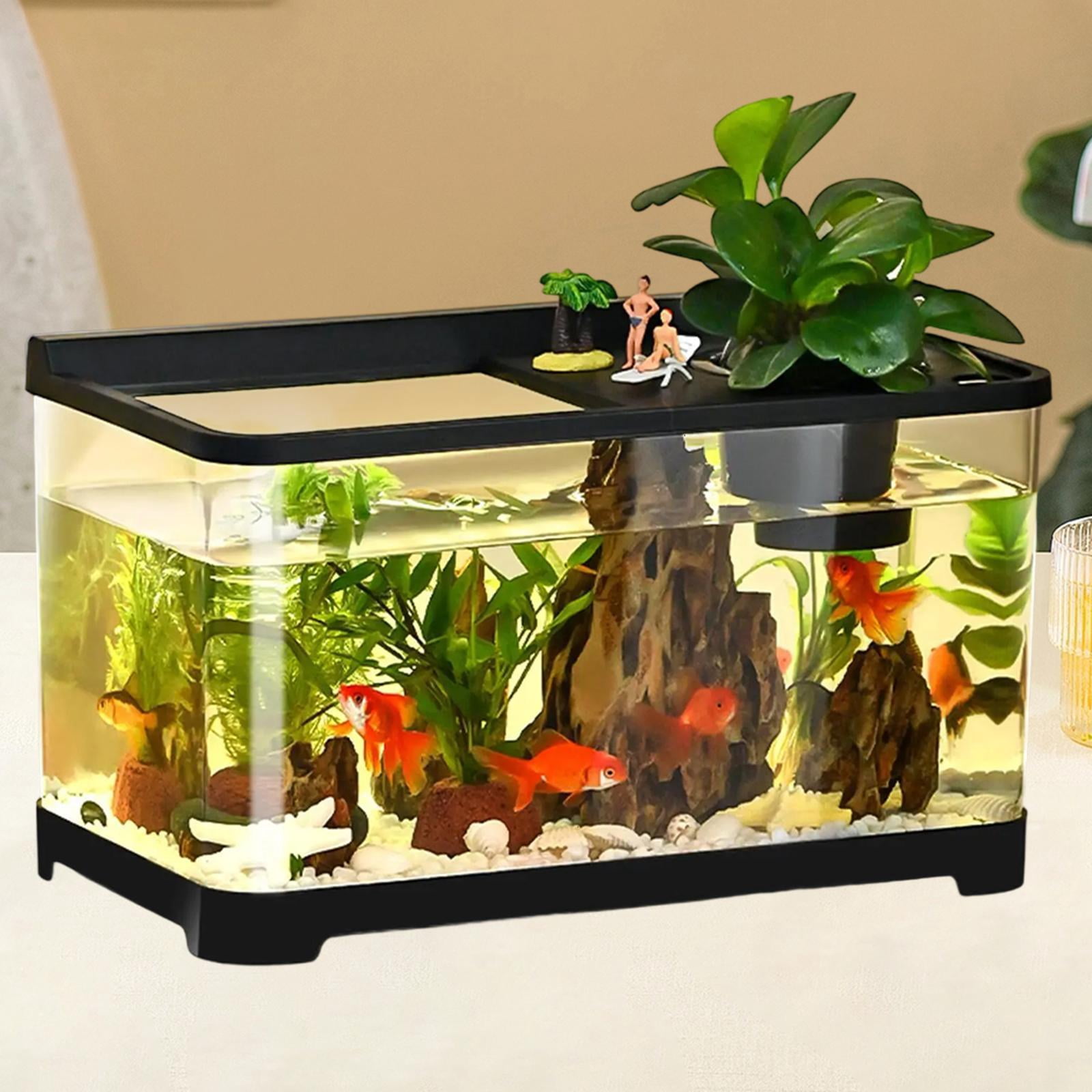 FashionCha Betta Fish Tank Mini Fish Tank 34x21x20 cm Transparent Amphibian Feeding Box Fish Bowl Reptile Terrarium for Turtle Frog Fish Black