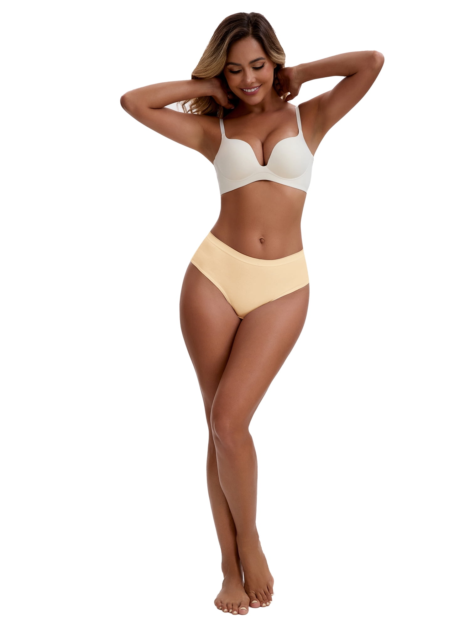 Unique Bargains Women's Cotton High Waist Bright Trim Briefs S Beige