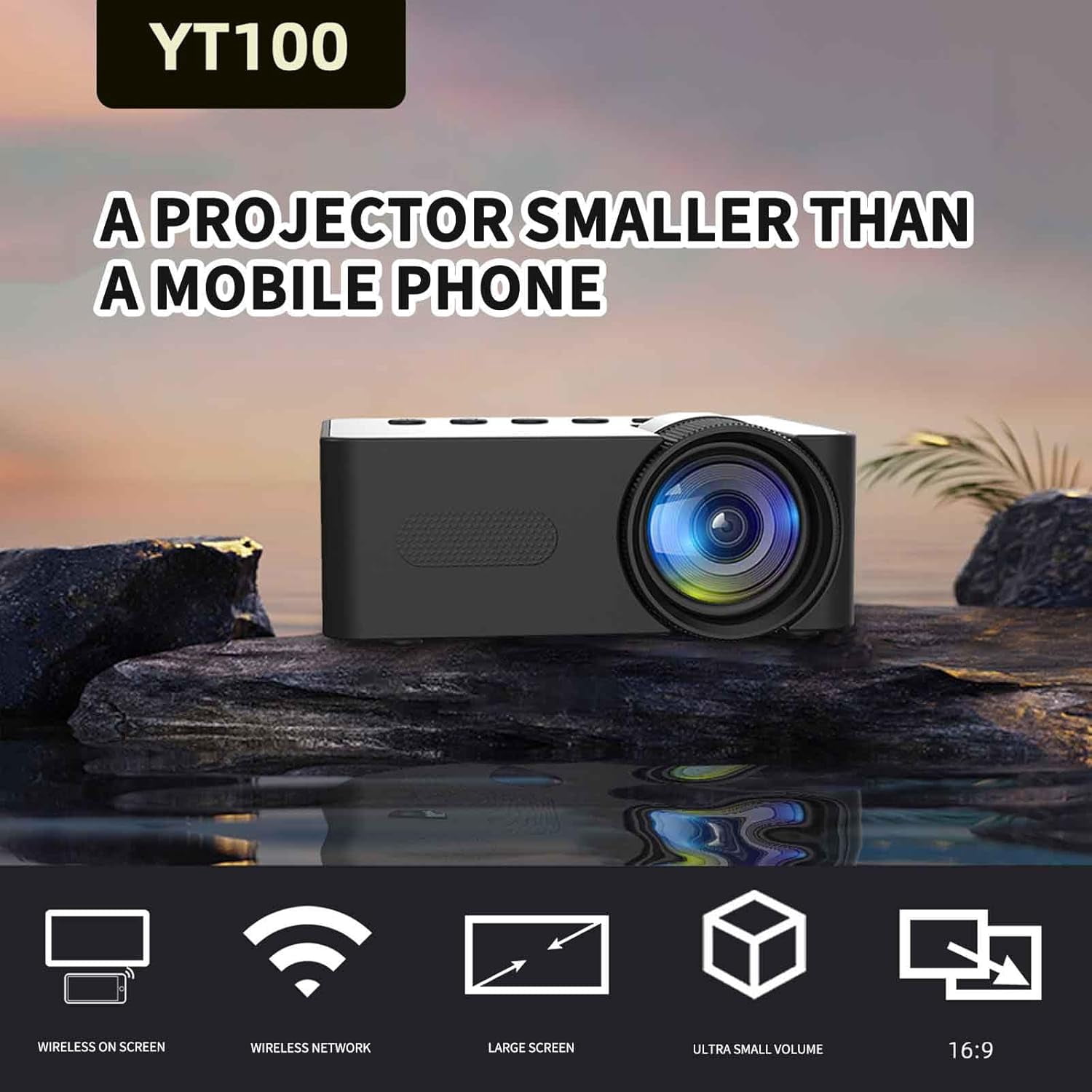 Movie Portable Projector with USB, Audio Interface, 1920 x 1080 Resolution Video Projector, 1080p