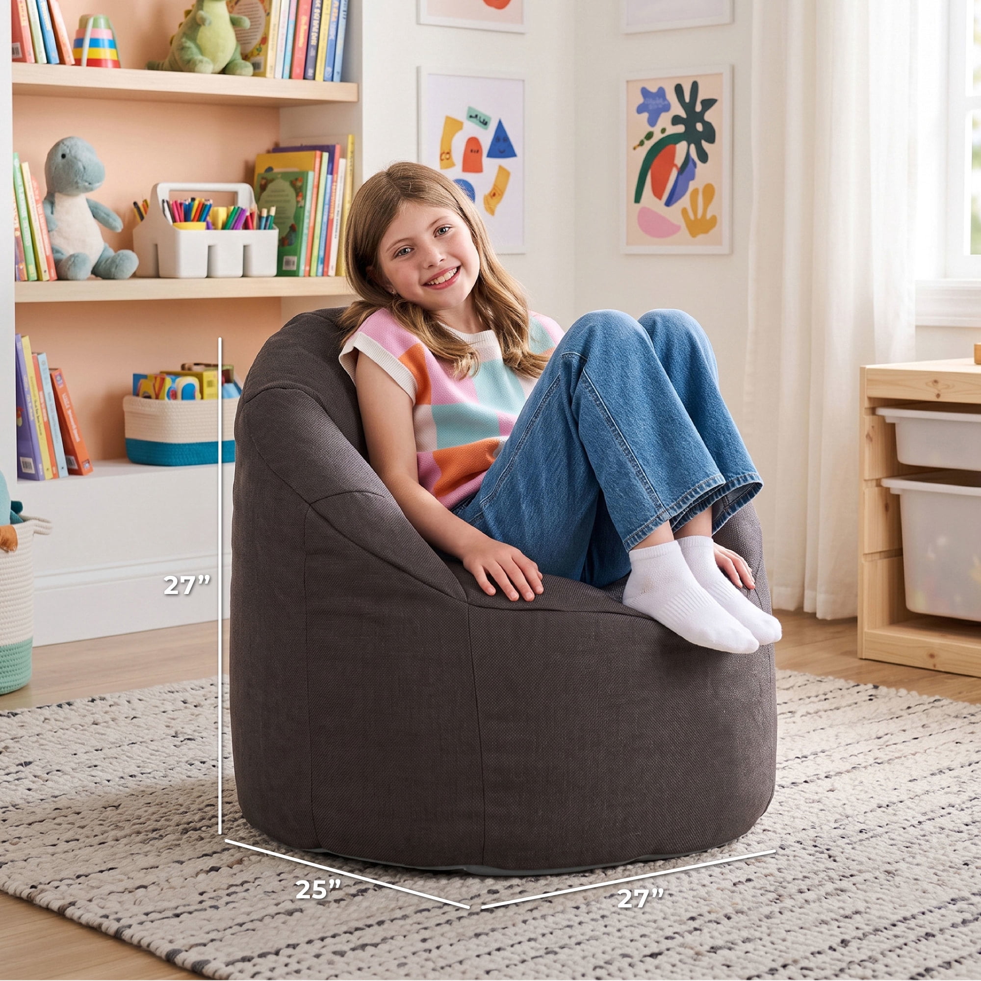 Big Joe Milano Lightweight Kids Bean Bag Chair, Cozy Cocoa