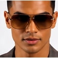 thumbnail image 5 of Men Sunglasses Fashion Style Square Gold Metal Frame Flat Diamond Cut Lens, 5 of 8