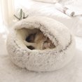 thumbnail image 4 of LiMimmuu Pet Bed Pet Sleeping Bag Warm Pet Bed Pet Bed Round Long Plush Soft Semi-closed Elastic Solid Color Warm Small Dog Puppy Cave House Pet Supplies Pet Cave, 4 of 5