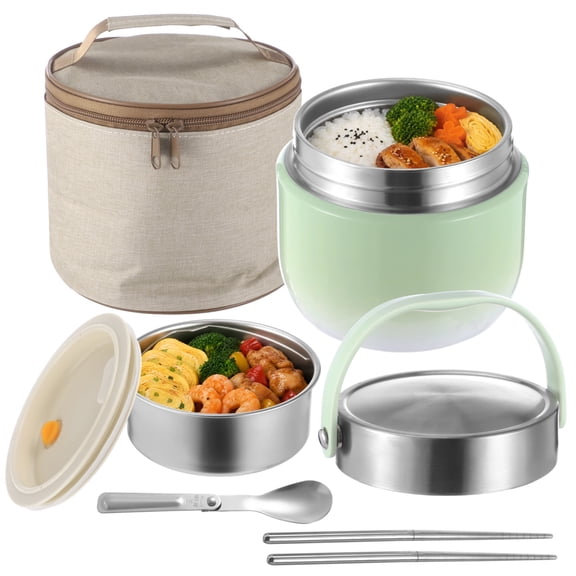 40.6 oz Insulated Food Jar, Stainless Steel Lunch Container with 2 Compartments, Vacuum Leak-Proof Soup Container with Folding Spoon, Chopsticks, and Thermal Bag for Office, Travel