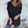 thumbnail image 4 of Plus Size Long Sleeve Shirts for Women Casual V Neck Basic Fall Tops Loose Irregular Pullover Tunic, 4 of 8