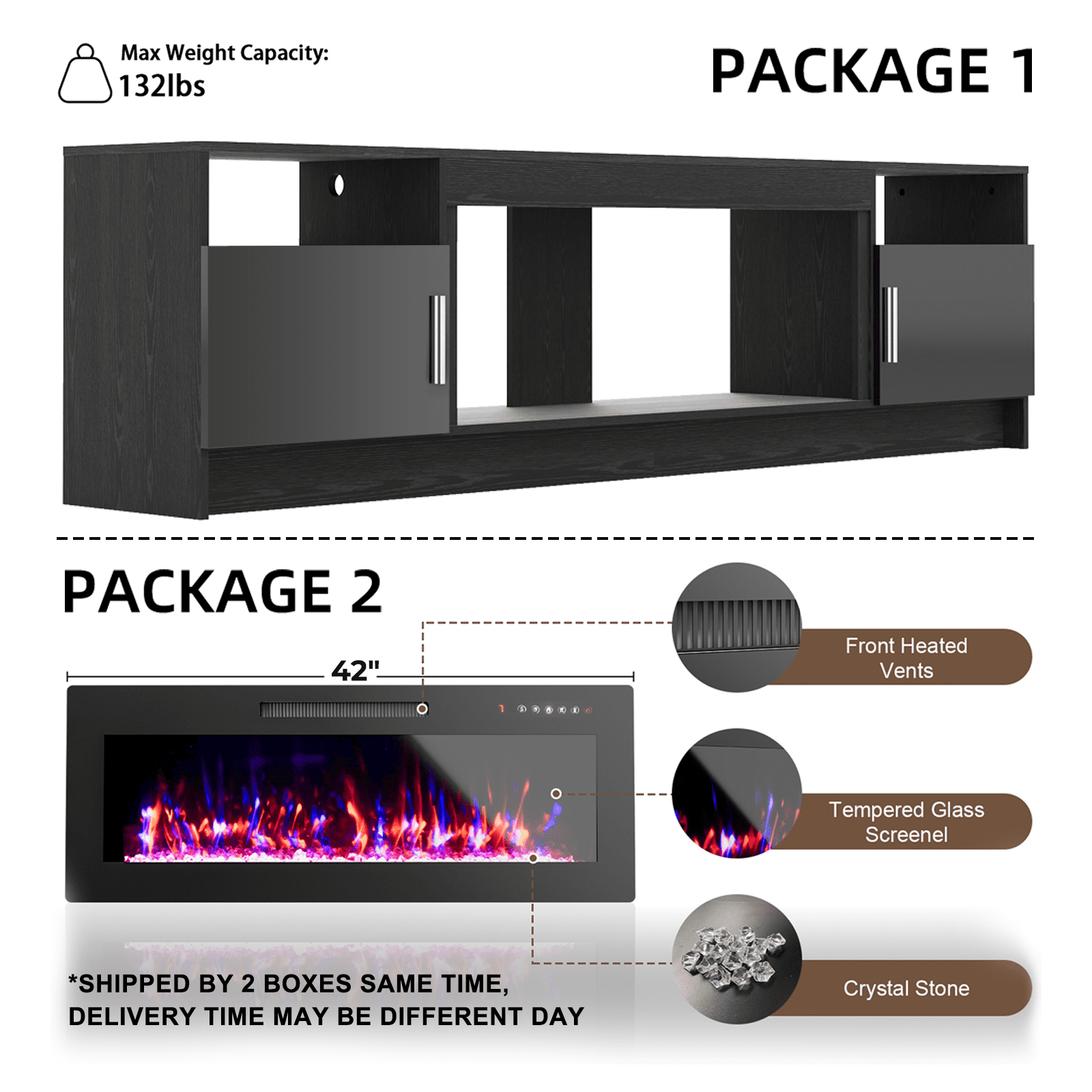 Flictozena 80" TV Stand with Fireplace and LED Lights - Entertainment Center for 90 inch TVs, Modern TV Cabinet with High-Gloss Storage Doors for Living Room