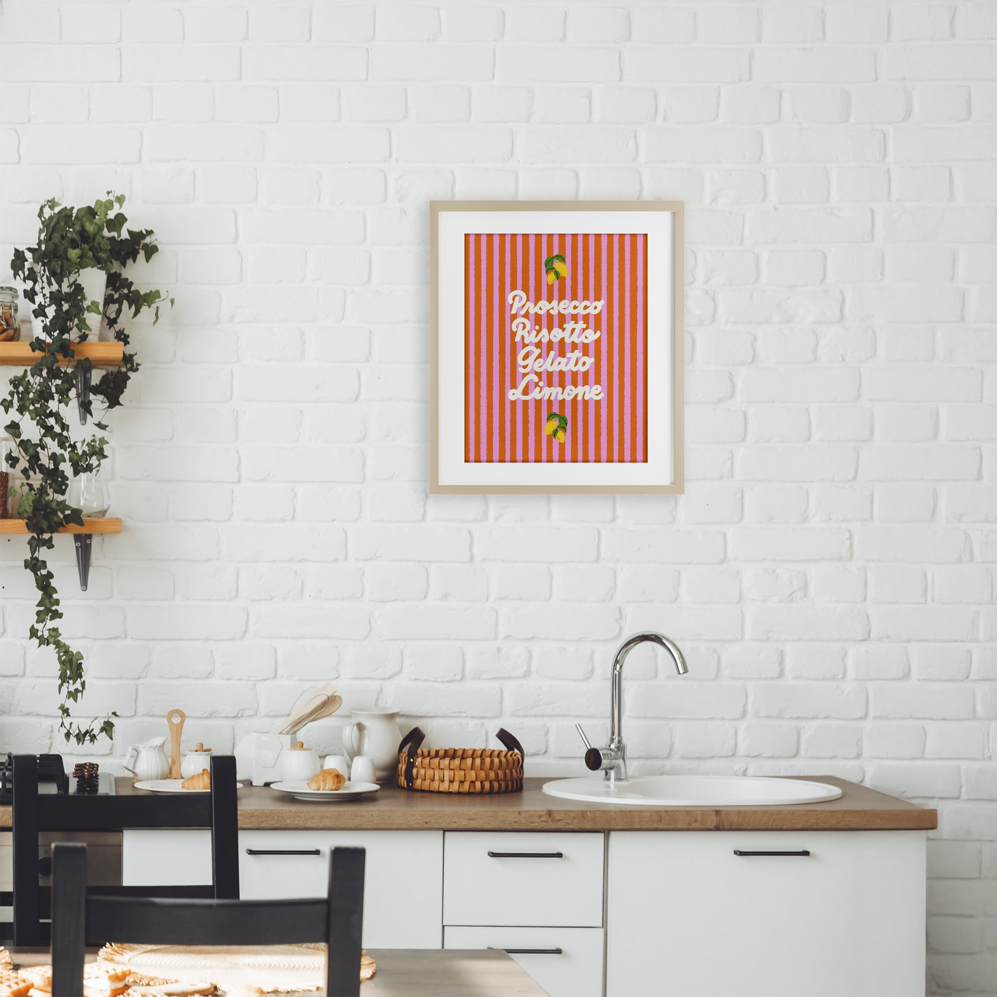 Stupell Industries Italian Enjoyment over Stripes Birch Framed Print Under Glass, design by Indira Prieto | IndySign
