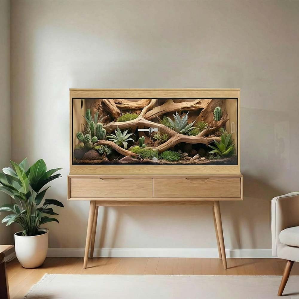 Unipaws 50 Gallon Reptile Tank, Front Opening Reptile Enclosure Terrarium with Sliding Doors, Top Ventilation, Stackable Natural Cage for Lizards and Snakes, Natural
