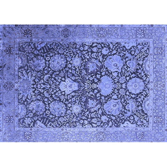 Ahgly Company Machine Washable Indoor Rectangle Oriental Blue Industrial Area Rugs, 5' x 7'
