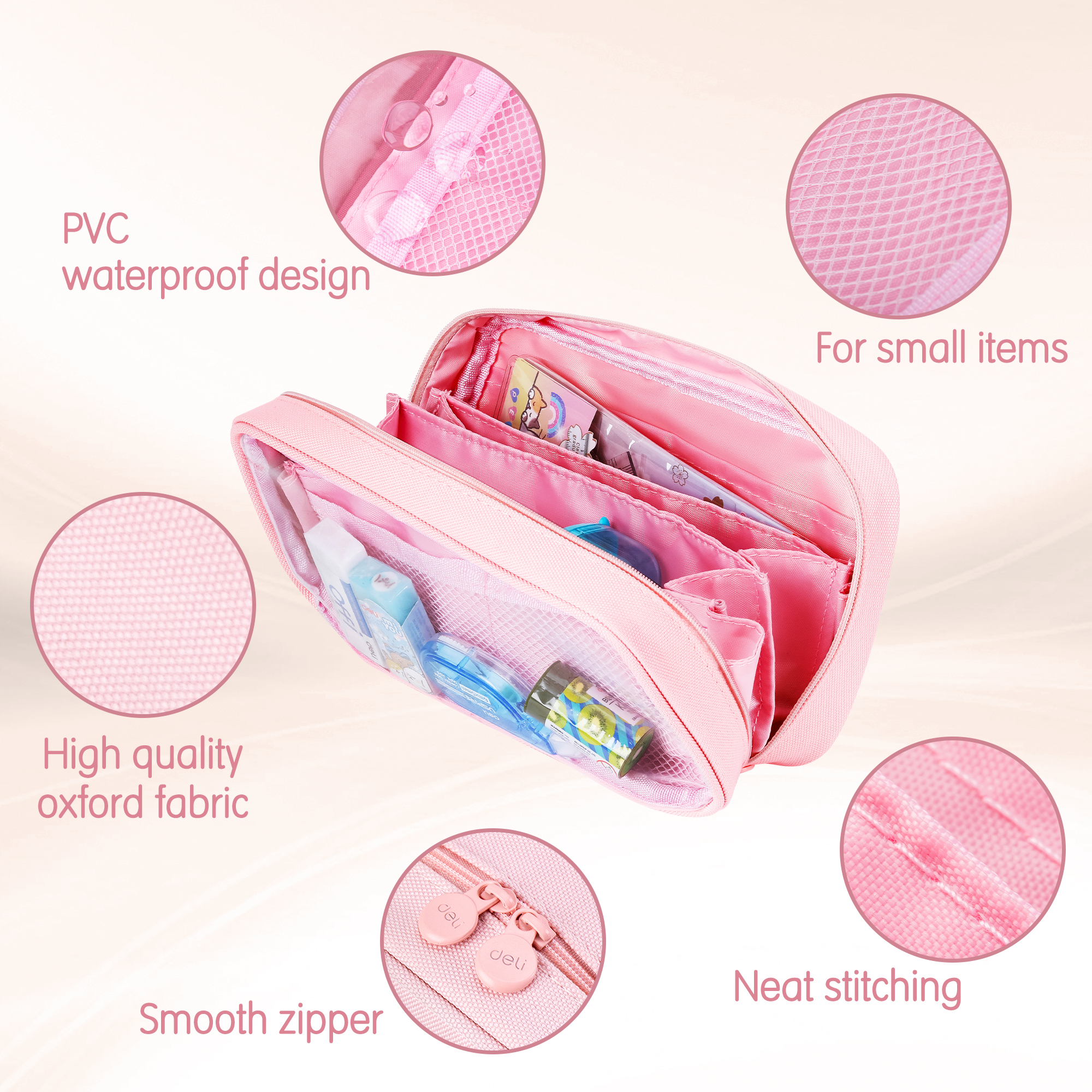 Deli Estuche para lápices para niños, gran capacidad, plegable, con 4 compartimentos, organizador de útiles escolares para estudiantes, adolescentes y oficina, rosa 8