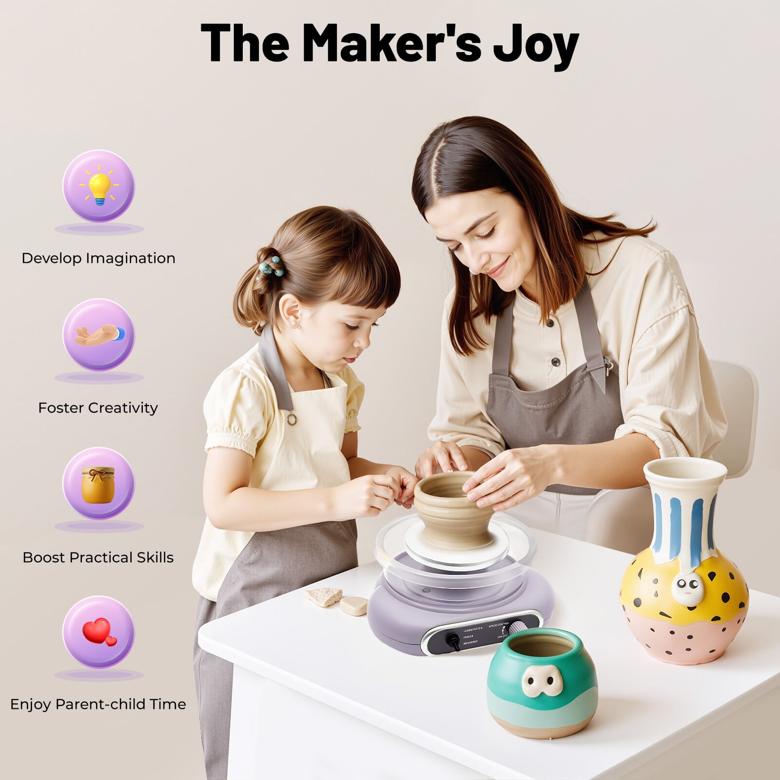 DUYIWAA 4.72in Mini Pottery Wheel Machine Electric Ceramic Wheel Clay Making DIY Tool Adjustable Speed 0-200rpm