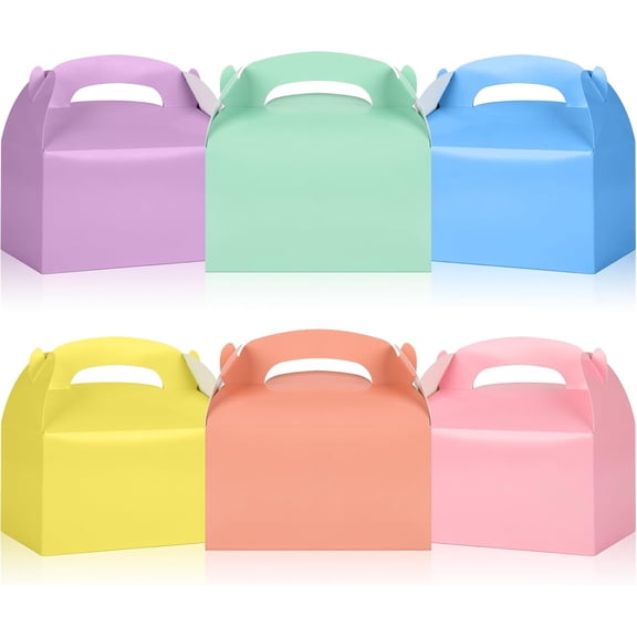 36-Pack Pastel Party Favor Treat Boxes with Handles, Rainbow Colors Goodie Boxes Perfect for Birthdays, Weddings, Baby Showers, and Special Events 6.18 x 3.58 x 3.38 Inches