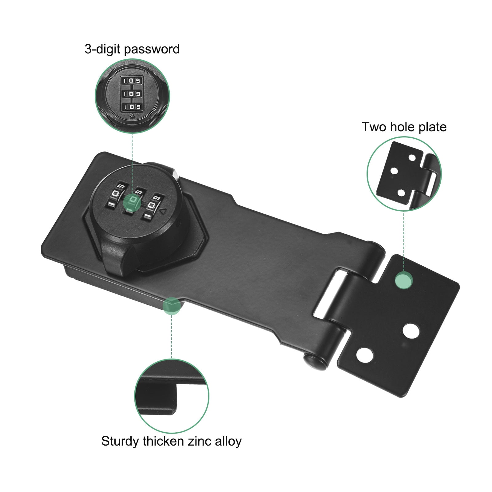 2-Pack Keyless Combination Lock, 4.3" Zinc Alloy Mechanical Password Twist Knob Hasp Locks Latch, 90/180 Degree Barn Door Lock for Cabinet/Closet/Garage/Drawers/Garden [Black]