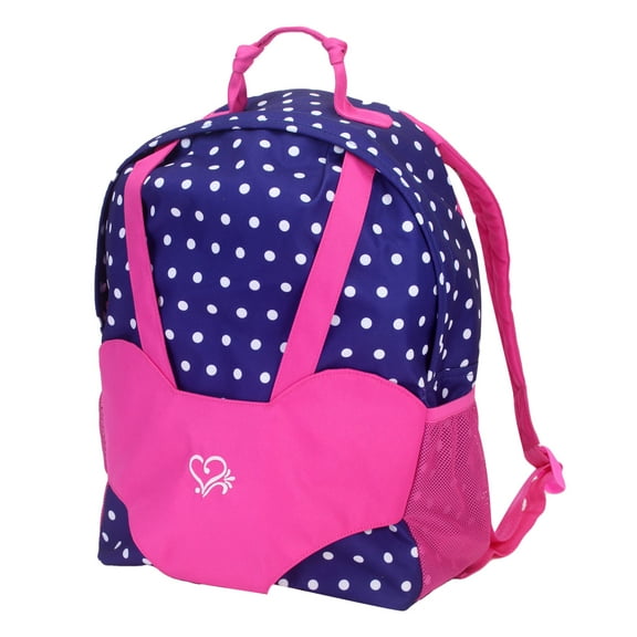 Sophia's White Polka Dot Backpack Carrier for 15'' and 18'' Dolls, Navy/Hot Pink