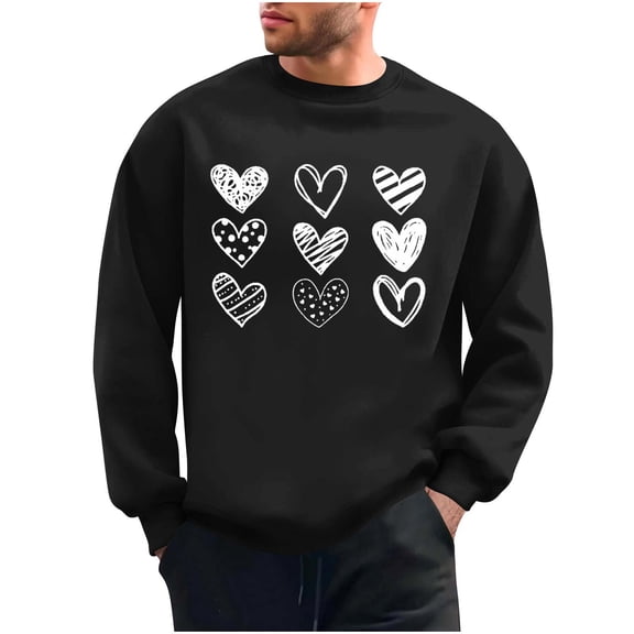 ShiShine Valentines Day Sweatshirt for Men Love Heart Graphic Crewneck Pullover Sweatshirts Long Sleeve Valentine Shirts