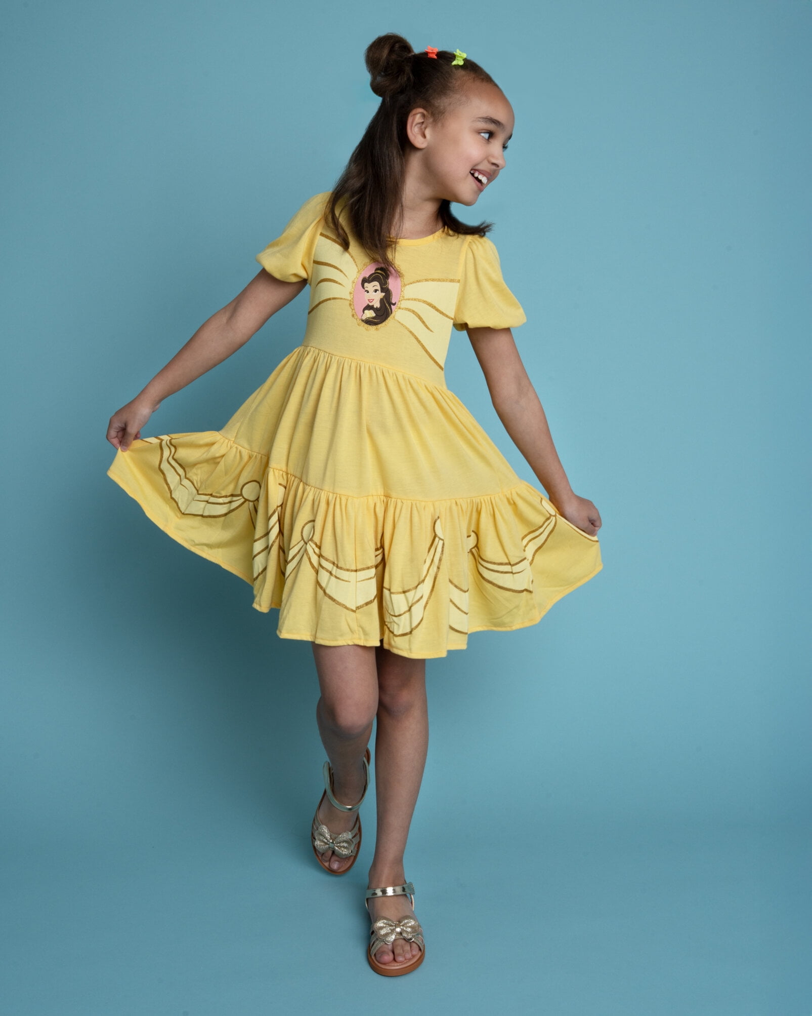 Disney Beauty and the Beast Big Girls' Cosplay Short Sleeve Dress Gold Yellow Belle