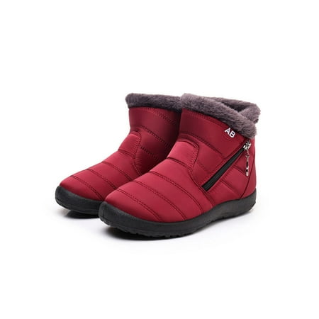 

Avamo Womens Comfort Ankle Boot Side Zip Warm Booties Cold Weather Breathable Snow Boots Red 5