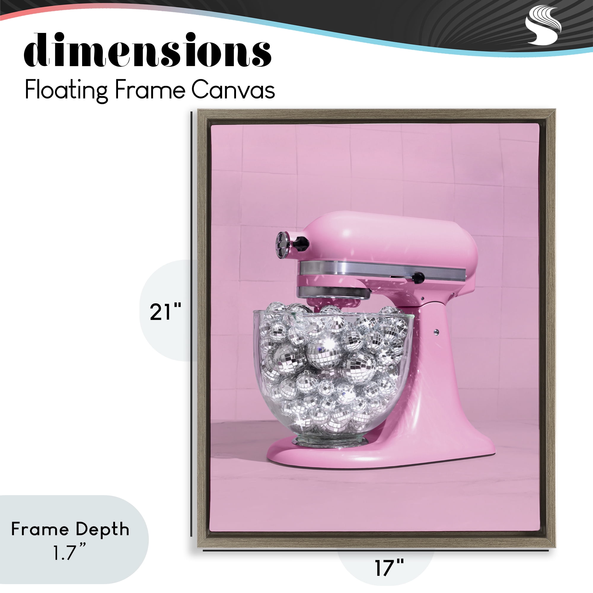 Stupell Industries Disco Kitchen Mixer over Pink Brown Framed Floater Canvas Wall Art, design by LISH Creative