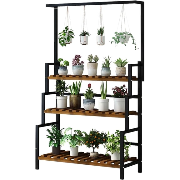 3-Tier Hanging  Stand Metal Flower Pot Shelf Display Holder Planter Shelves Ladder Organizer Rack for Indoor&Outdoor Home, Garden, Terrace, Office(Black)