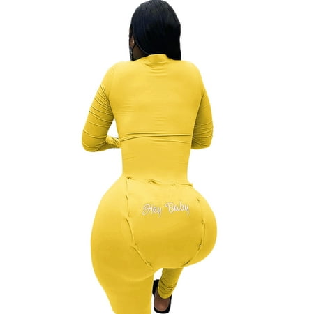 

Lazybaby Women s Sexy Deep V Neck Butt Flap Pajamas Onesie Sexy Bodycon Bodysuit Long Sleeve One Piece Jumpsuit Rompers
