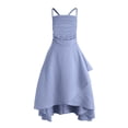 thumbnail image 4 of Linfrsh Girls Dresses Girl's Flowy Cami Dress Ruched Sleeveless Layered Ruffle Short Smocked Summer Dresses(Blue,11-12 Years), 4 of 8