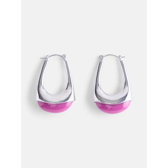 Scenario Women's Silver Tone Earrings with Resin Stone